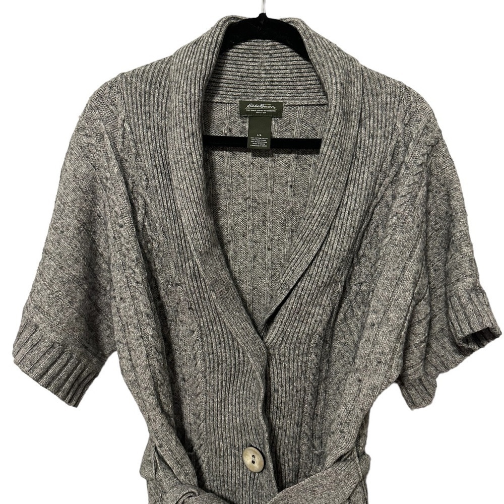Eddie Bauer Gray Sweater Coat Cardigan Wool Cotton Blend Size Large Grandpa Cozy - Picture 6 of 9